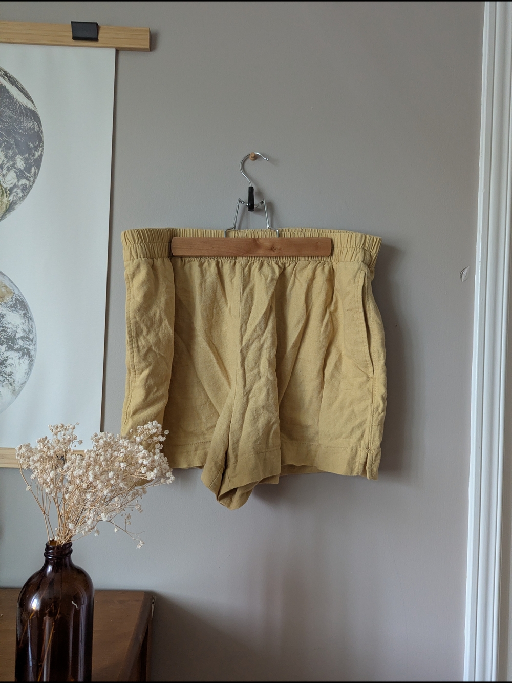 Yellow Linen Blend Shorts